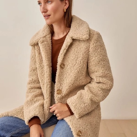 NEW NWT Reformation Coat Jacket Ivan Camel Sherpa - Picture 13 of 13